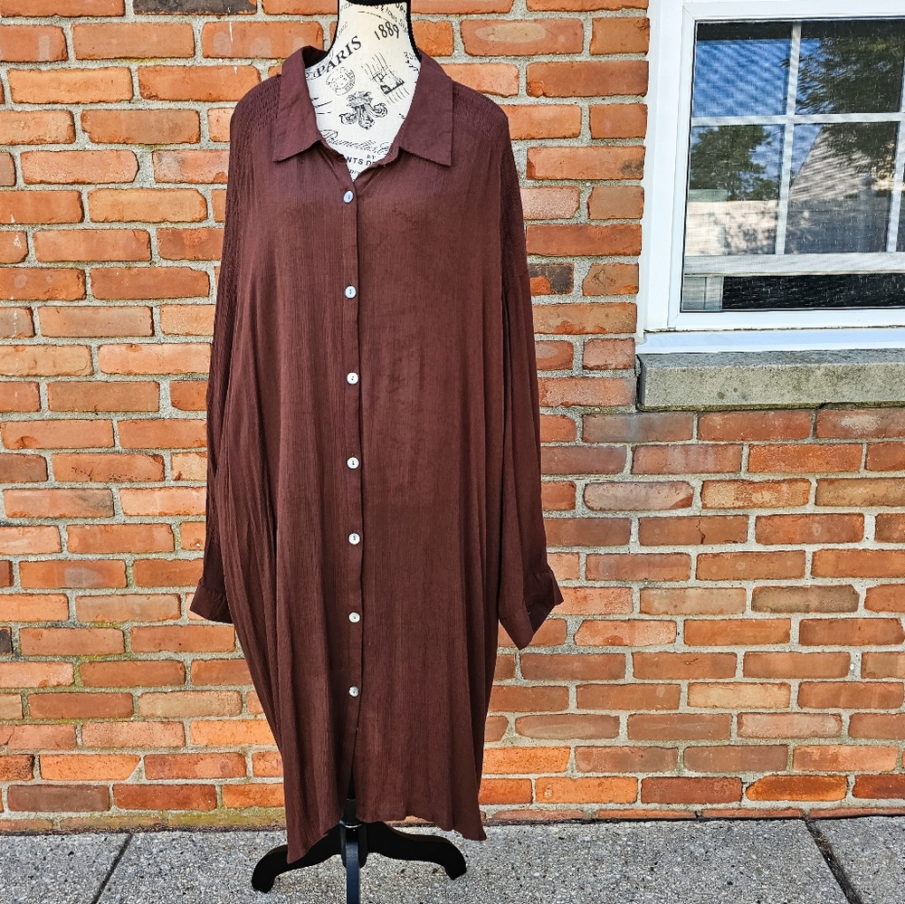 Vintage Roaman’s Chocolate Brown 100% Rayon Button Front Shirt Dress 5X